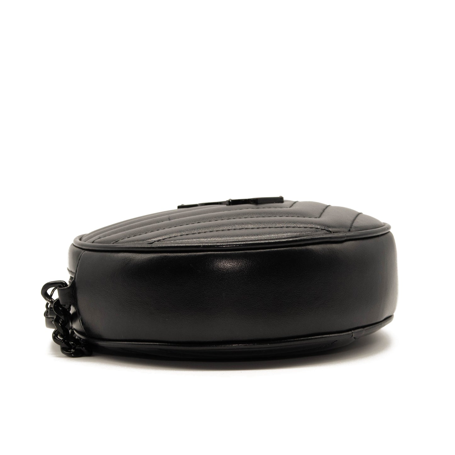 Saint Laurent Calfskin Matelasse Chevron Round Vinyle Camera Bag Black