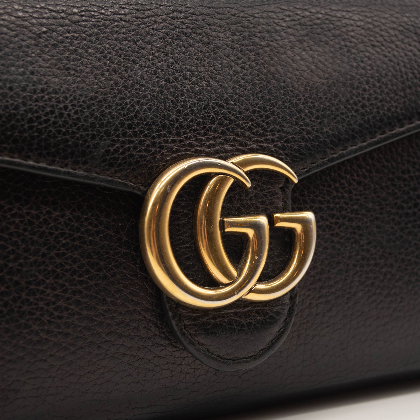 Gucci Marmont Chain Wallet Black Leather Shoulder Bag WOC GG Crossbody