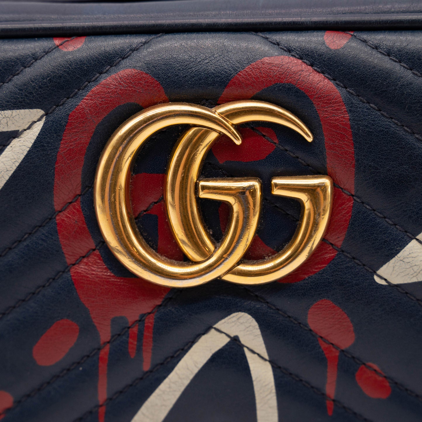 Gucci Marmont Calfskin Matelasse Gucci ghost Chain Blue Leather Shoulder Bag