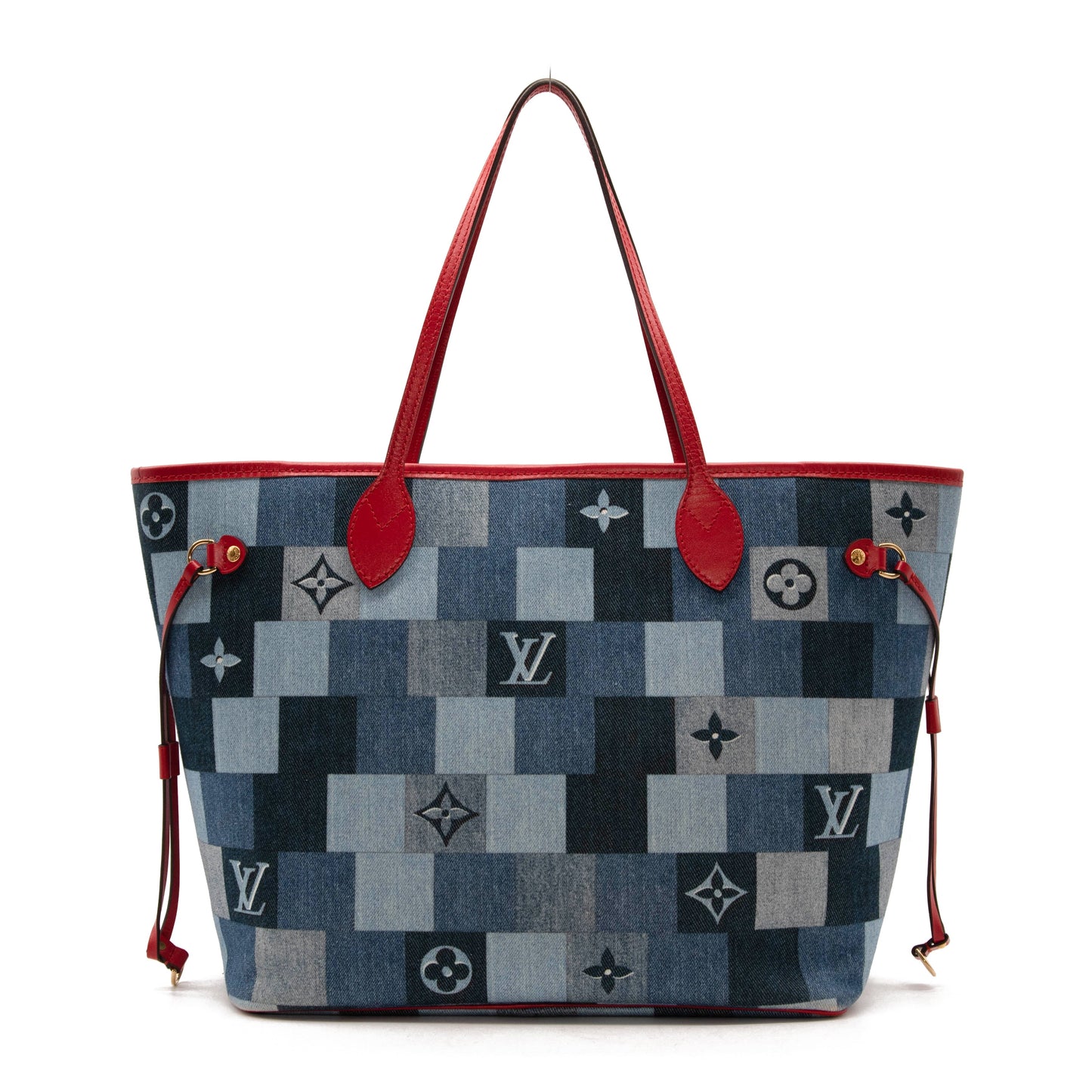 Louis Vuitton Denim Damier Monogram Patchwork Neverfull Blue Rouge