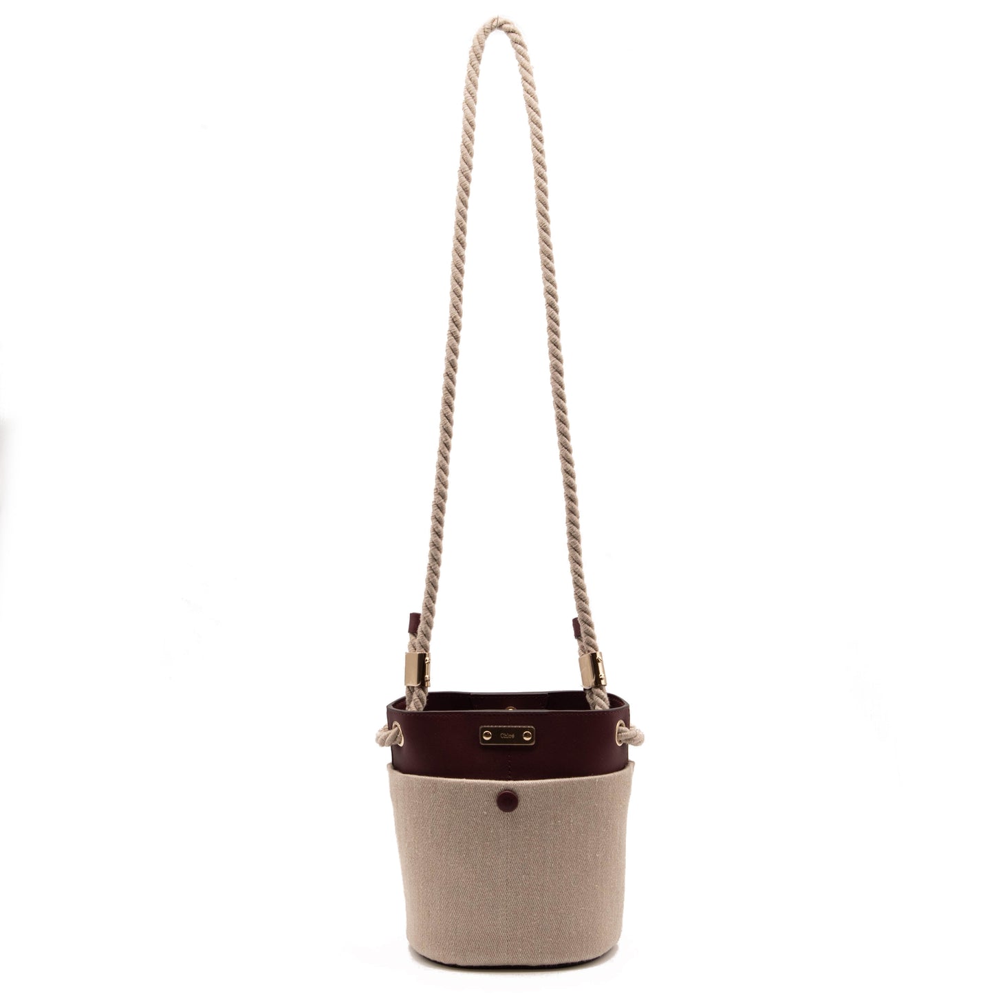 NEW Chloe Key Small Linen & Leather Bucket Bag