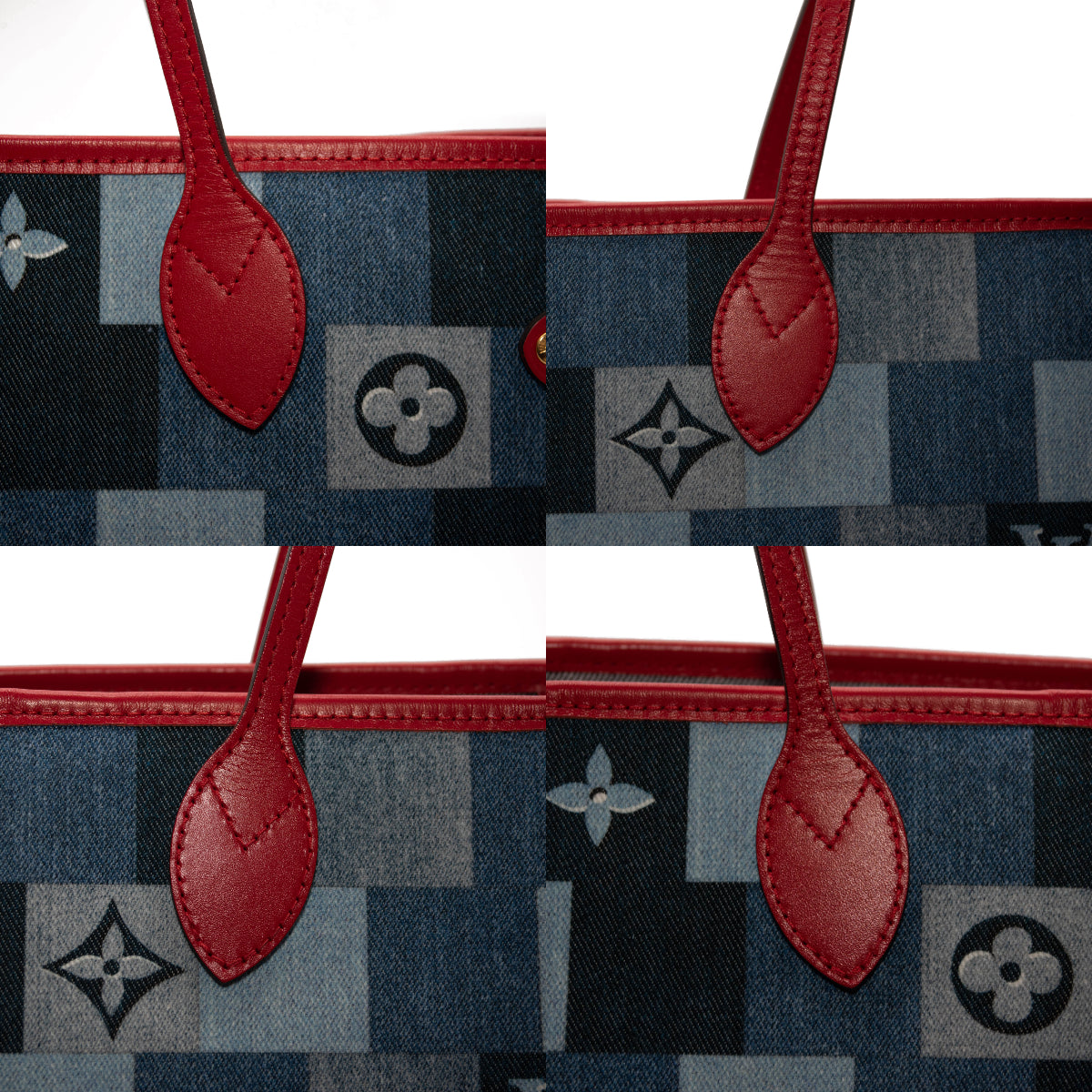 Louis Vuitton Denim Damier Monogram Patchwork Neverfull Blue Rouge