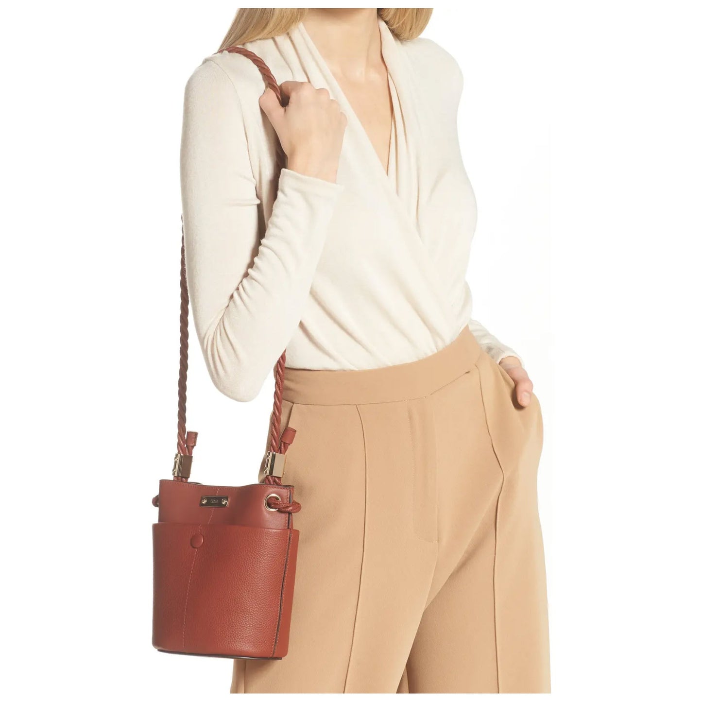 NEW Chloe Key Small Leather Bucket Bag Sepia Brown