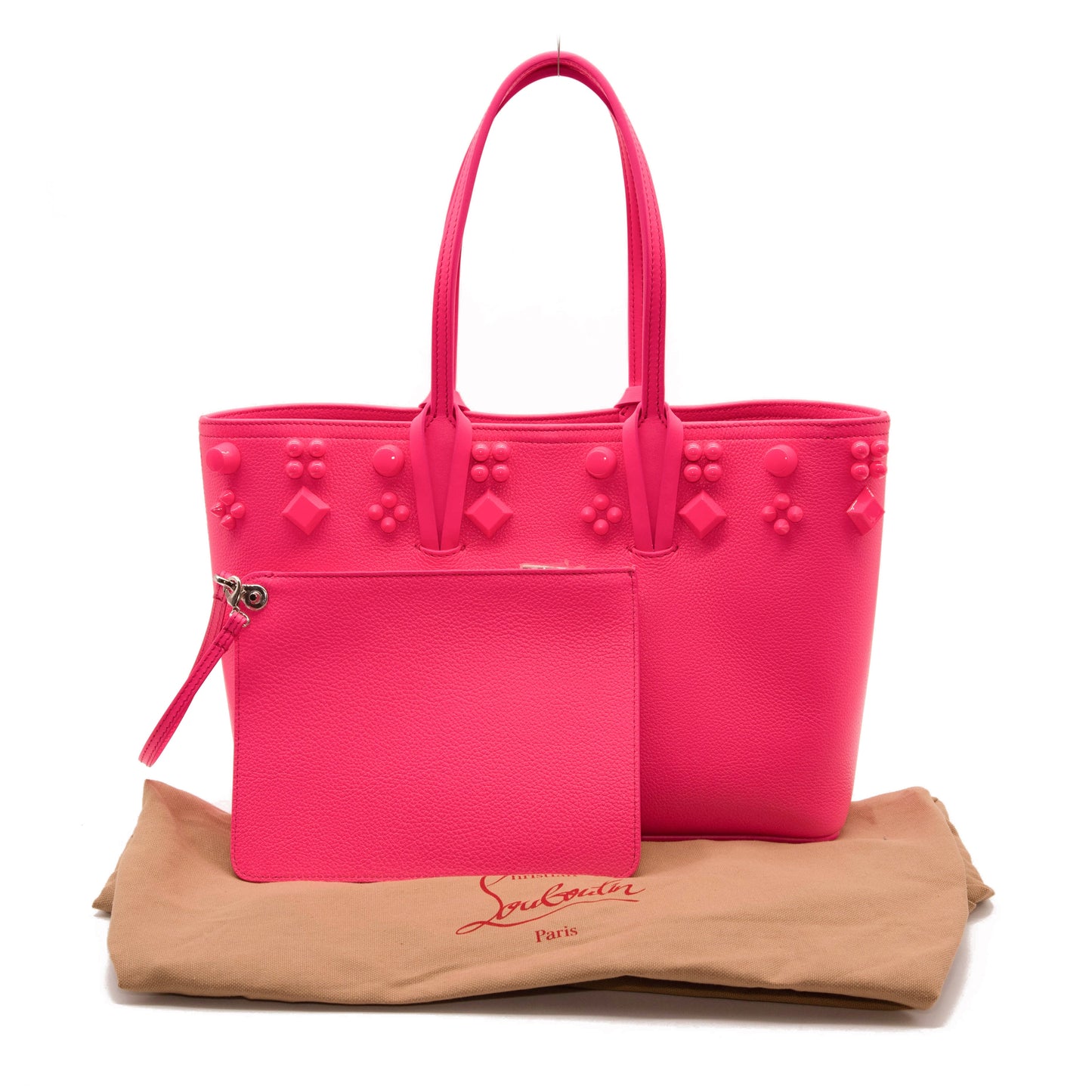 NEW Christian Louboutin Small Cabata Studded Leather Tote Pink POUPIDOU