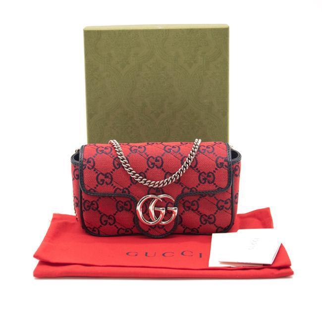 NEW Gucci GG Marmont Monogram Multicolor Matelasse Diagonal Super Mini Red Canvas Shoulder Bag