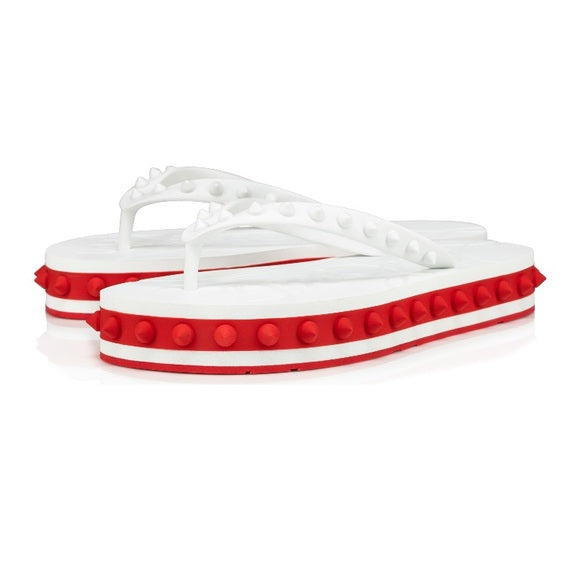 NEW Christian Louboutin Loubi Stud Platform Flip Flop white red sandal 40