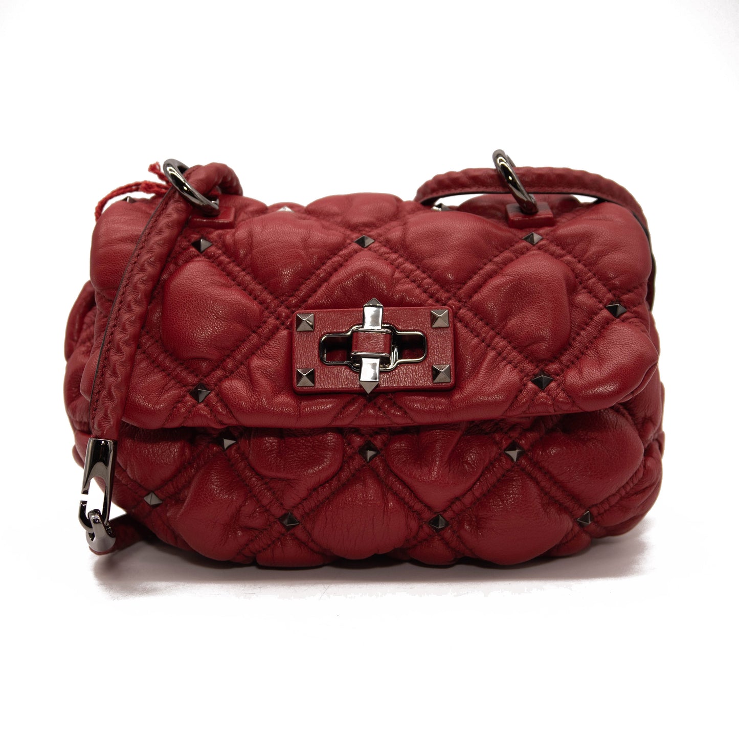 NEW Valentino Small Spikeme Quilted Leather Bag Red