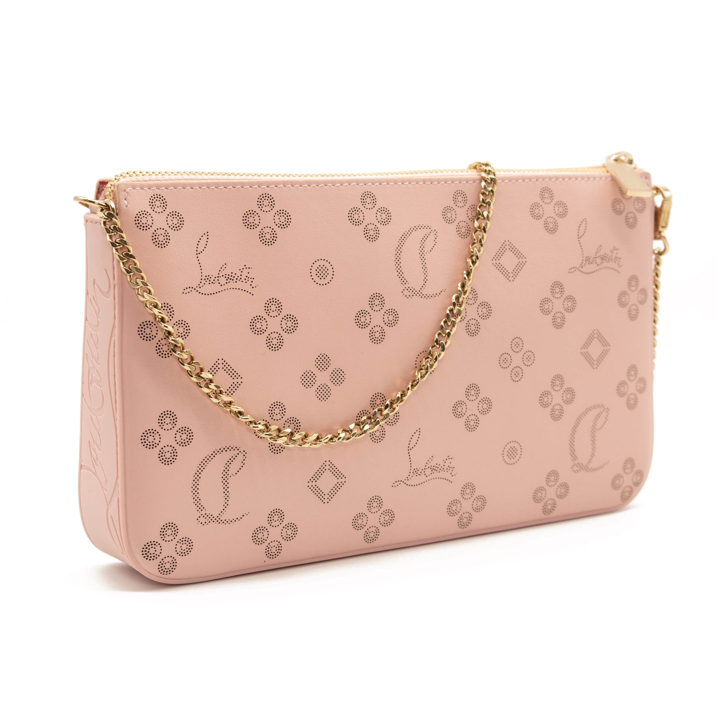Christian Louboutin Loubila Loubinthesky Laser Perforated Leather Pouch Pink