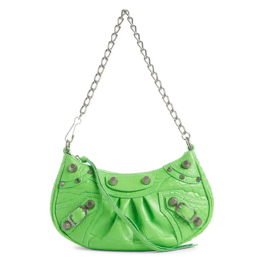 NEW Balenciaga Le Cagole Metallic Croc Embossed Leather Shoulder Bag