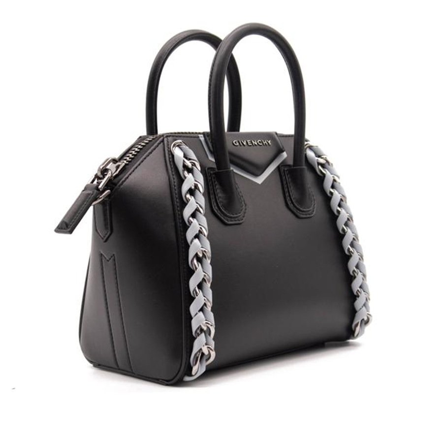 Givenchy Mini Antigona Woven Chain Satchel Black Leather Shoulder Bag