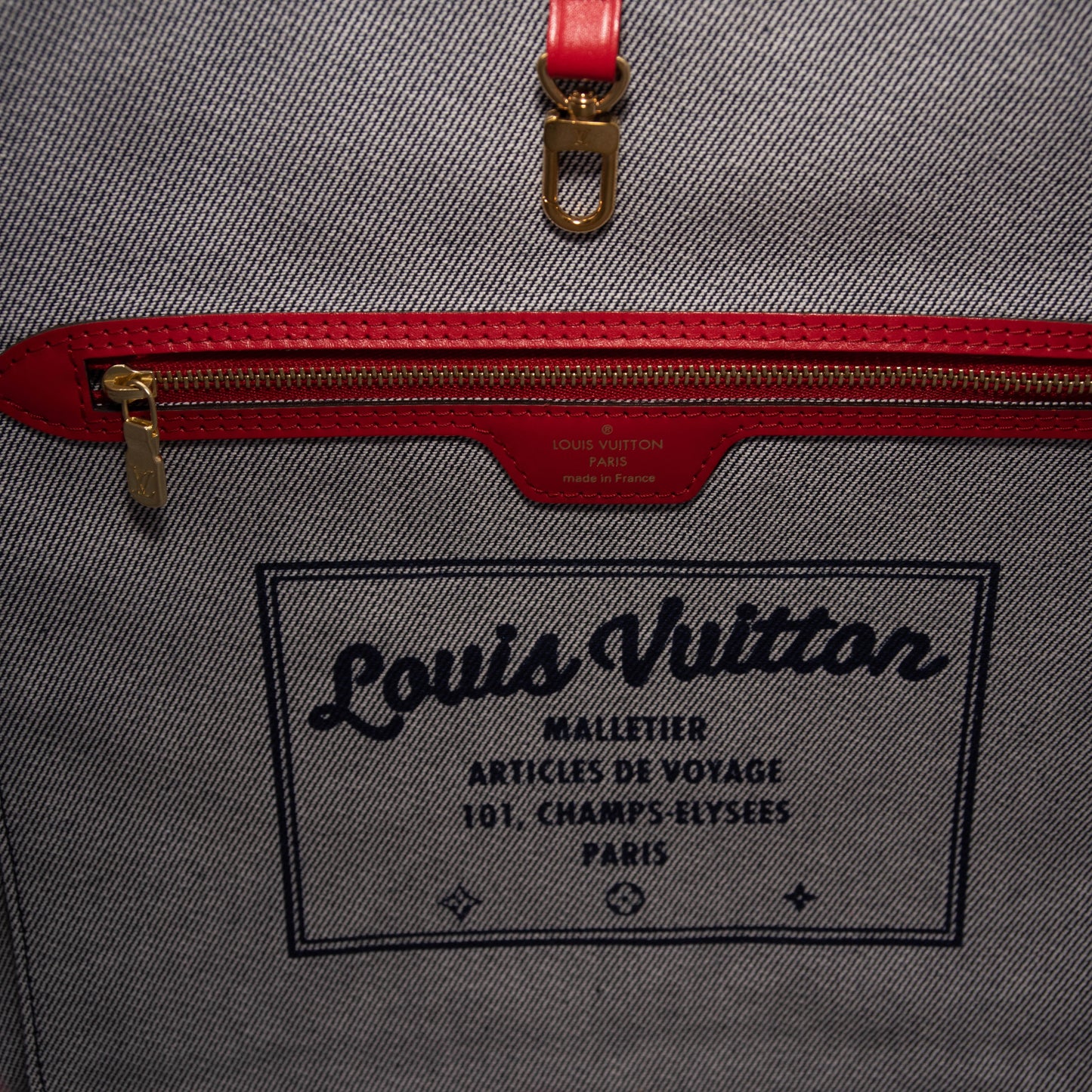 Louis Vuitton Denim Damier Monogram Patchwork Neverfull Blue Rouge