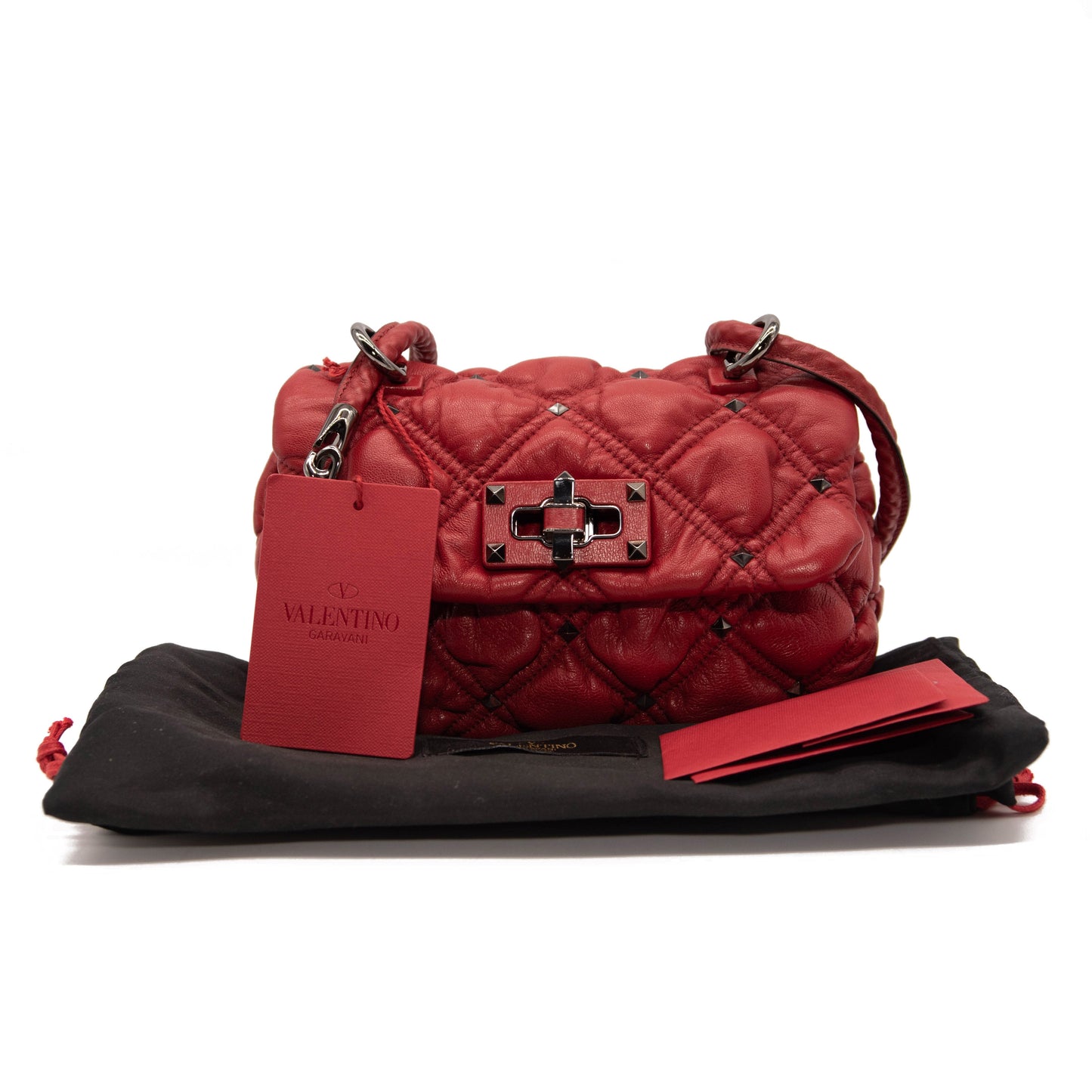 NEW Valentino Small Spikeme Quilted Leather Bag Red