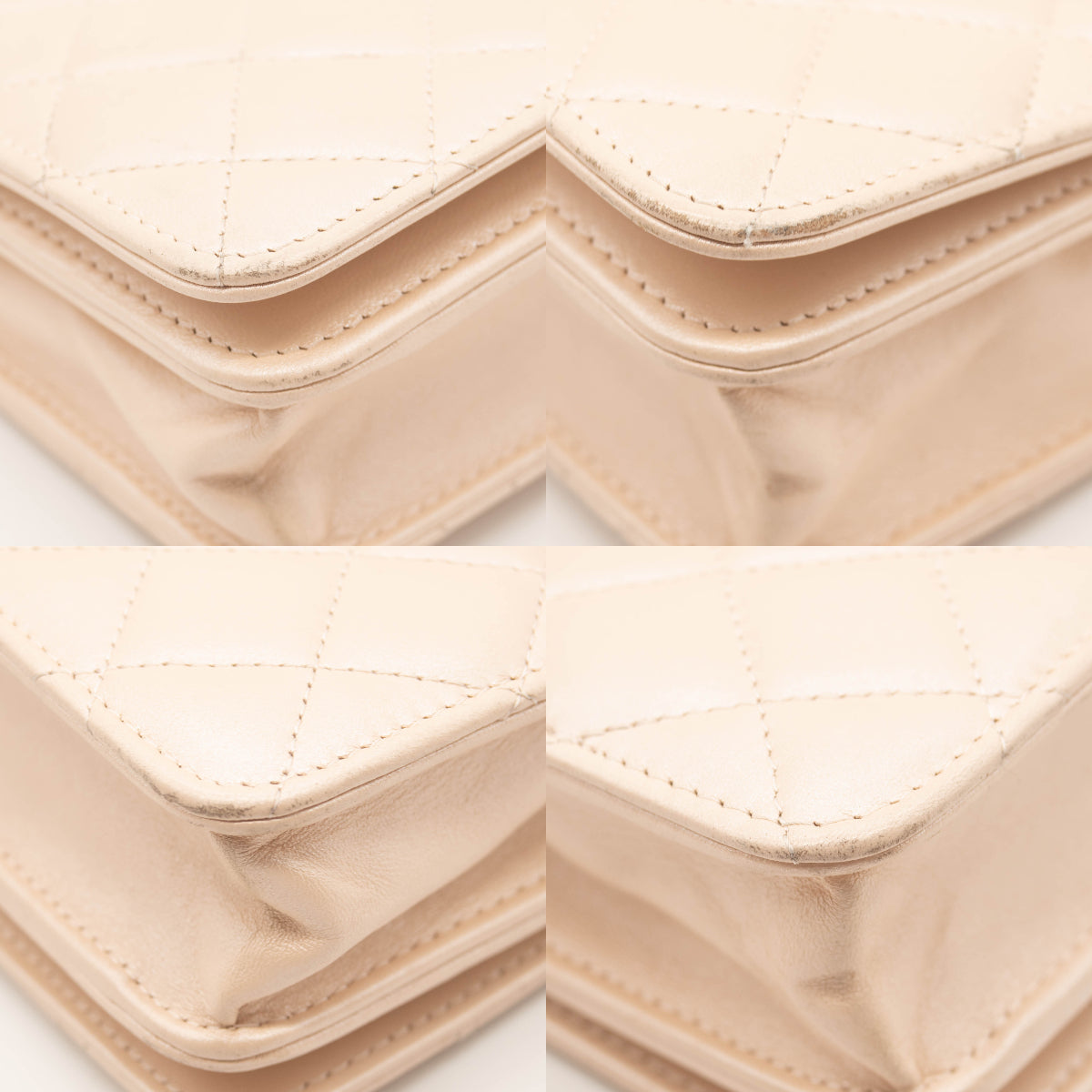 Chanel Iridescent Lambskin Quilted Pearl Wallet On Chain WOC Light Beige Pink