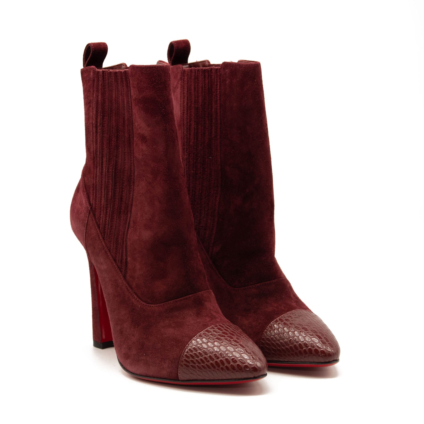NEW Christian Louboutin Me In The 90s Maroon Suede Snake High Heel Ankle Booties 37.5