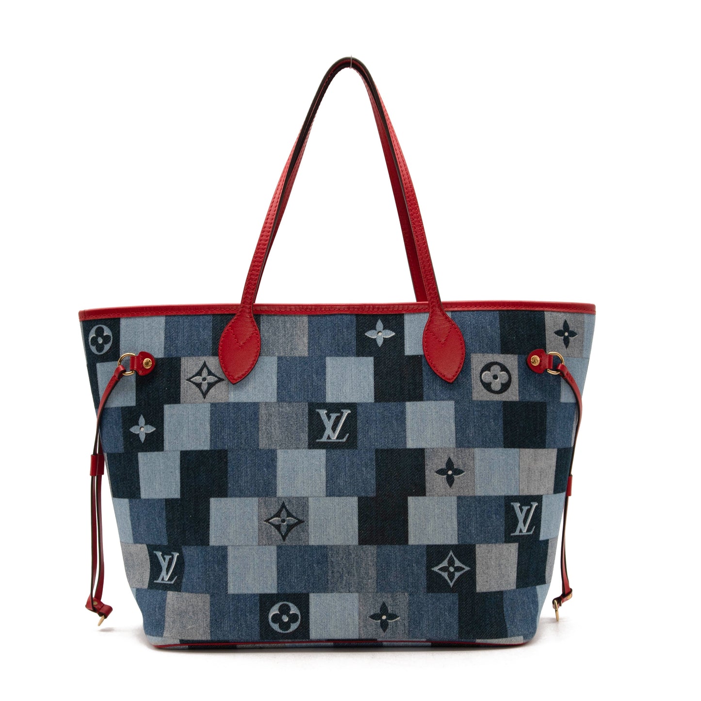 Louis Vuitton Denim Damier Monogram Patchwork Neverfull Blue Rouge