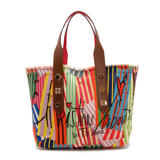 NEW Christian Louboutin Frangibus Medium Striped Patchwork Tote Bag