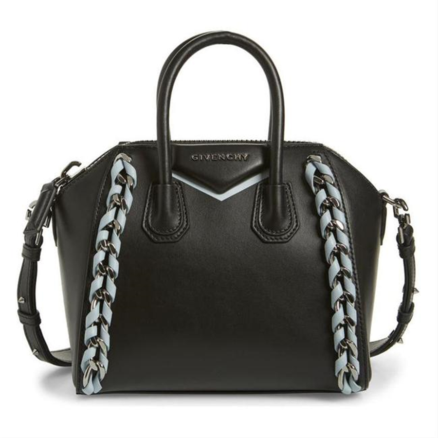 Givenchy Mini Antigona Woven Chain Satchel Black Leather Shoulder Bag