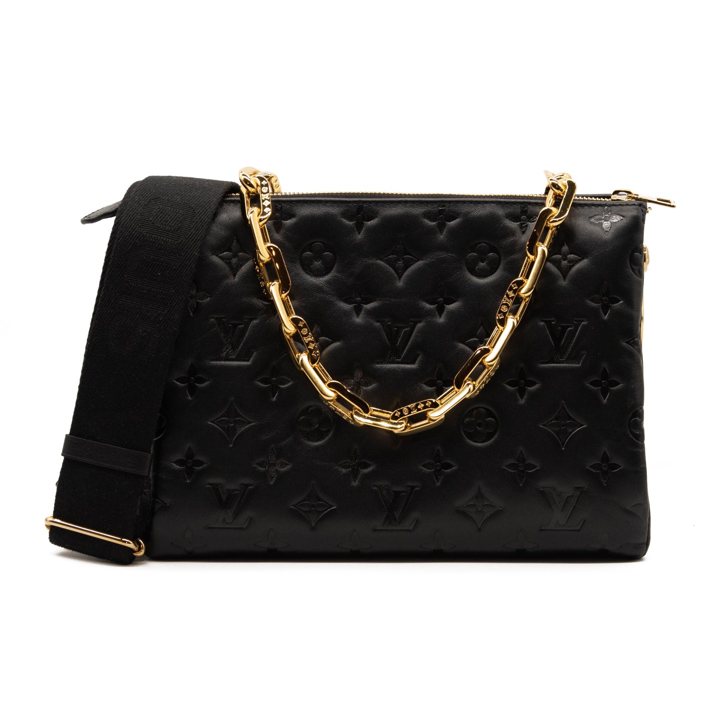 Louis Vuitton Lambskin Embossed Monogram Coussin PM Black