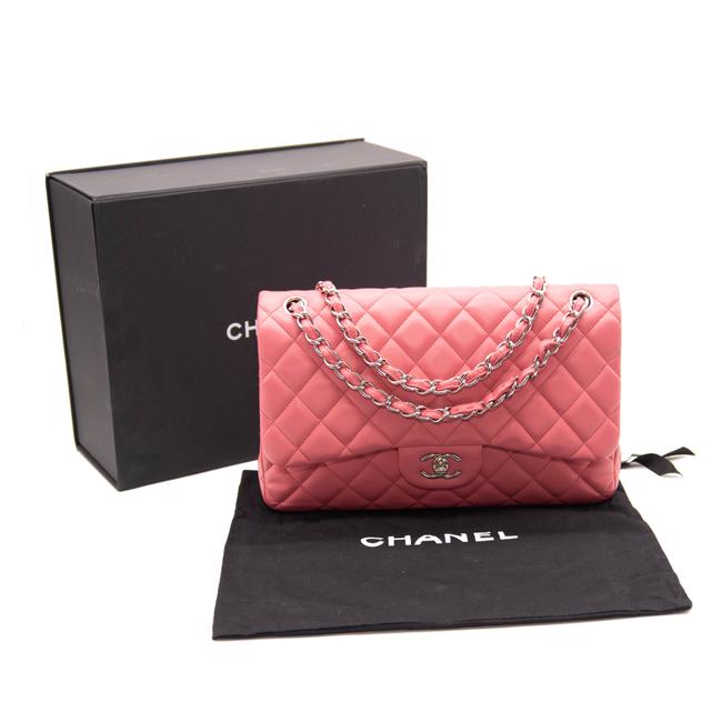 Chanel Double Flap Quilted Jumbo Pink Lambskin Leather Shoulder Bag