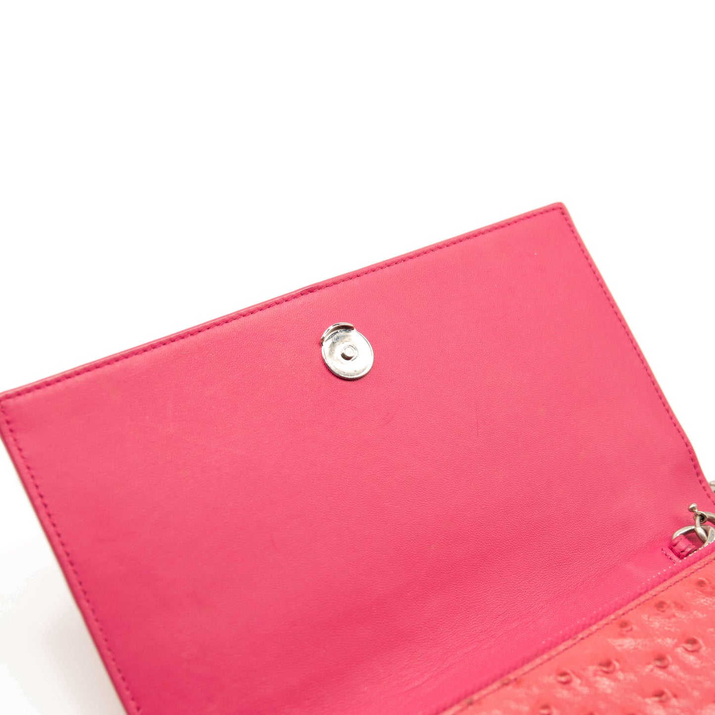 Saint Laurent Ostrich Embossed Kate Monogram Tassel Chain Wallet Pink