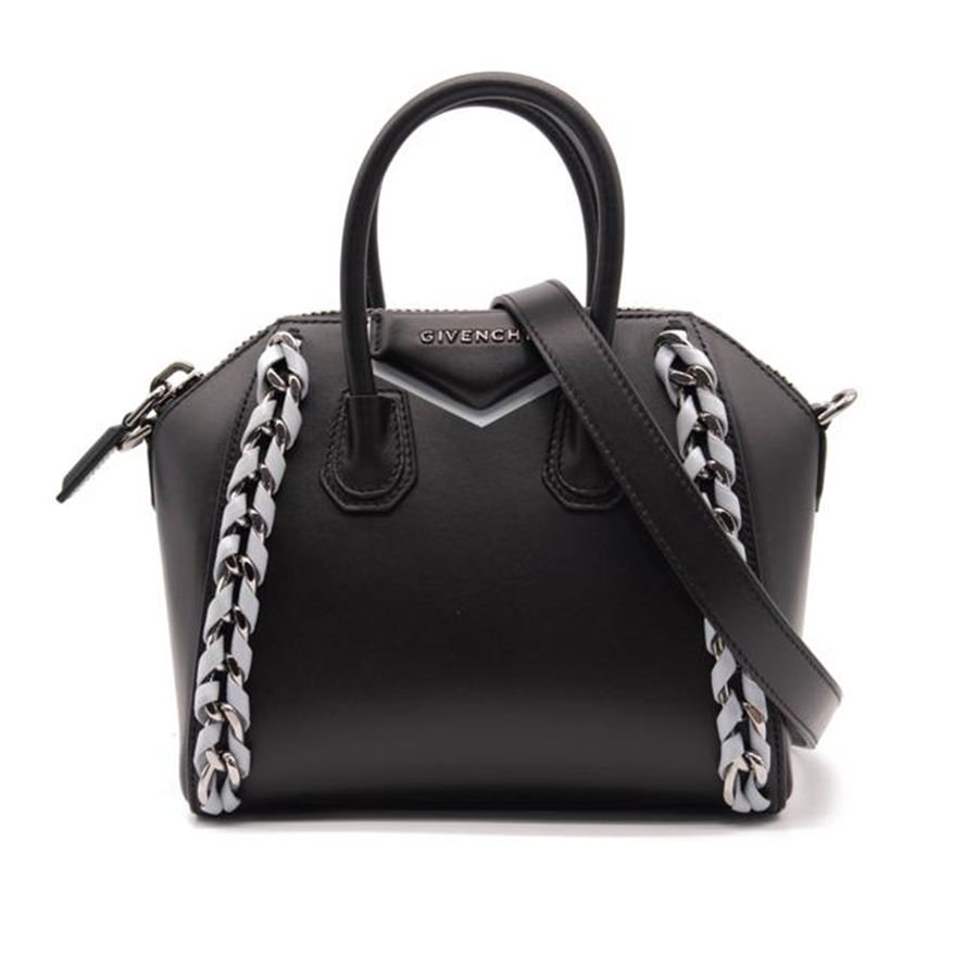 Givenchy Mini Antigona Woven Chain Satchel Black Leather Shoulder Bag