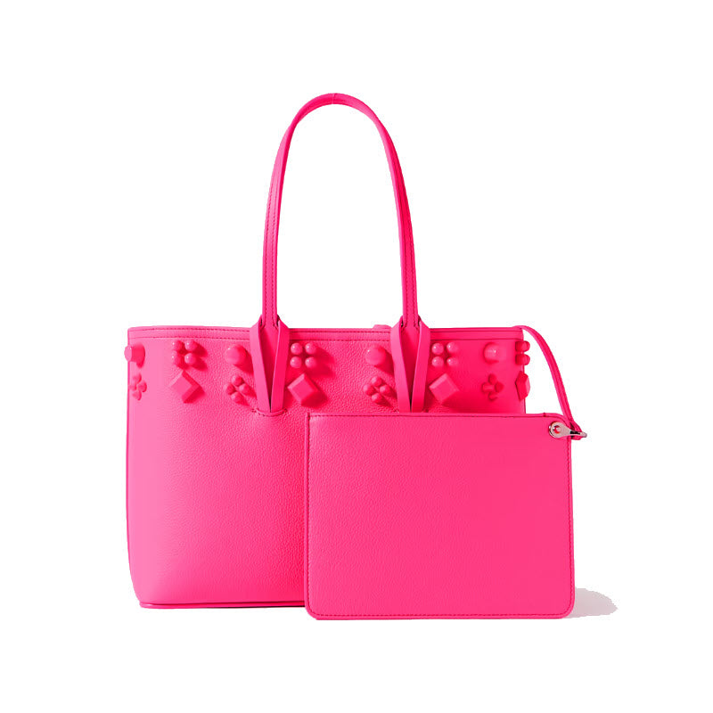 NEW Christian Louboutin Small Cabata Studded Leather Tote Pink POUPIDOU