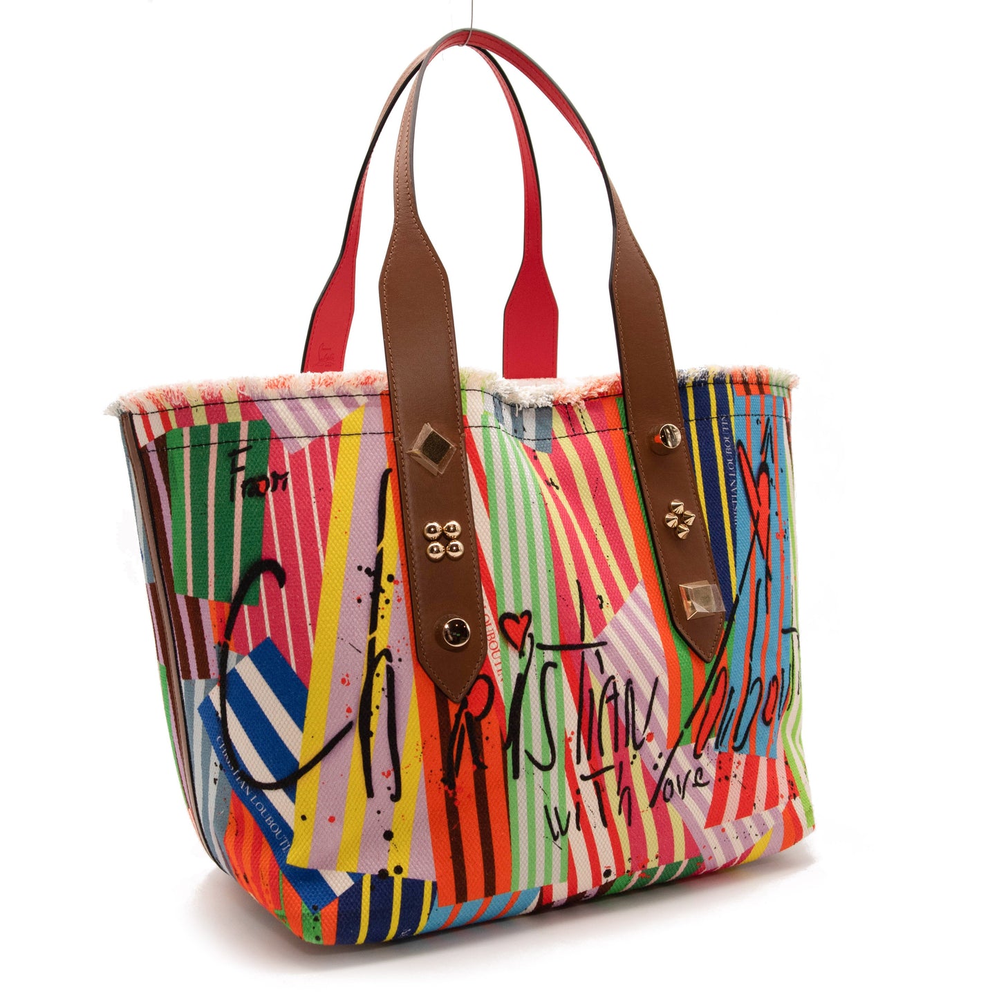 NEW Christian Louboutin Frangibus Medium Striped Patchwork Tote Bag