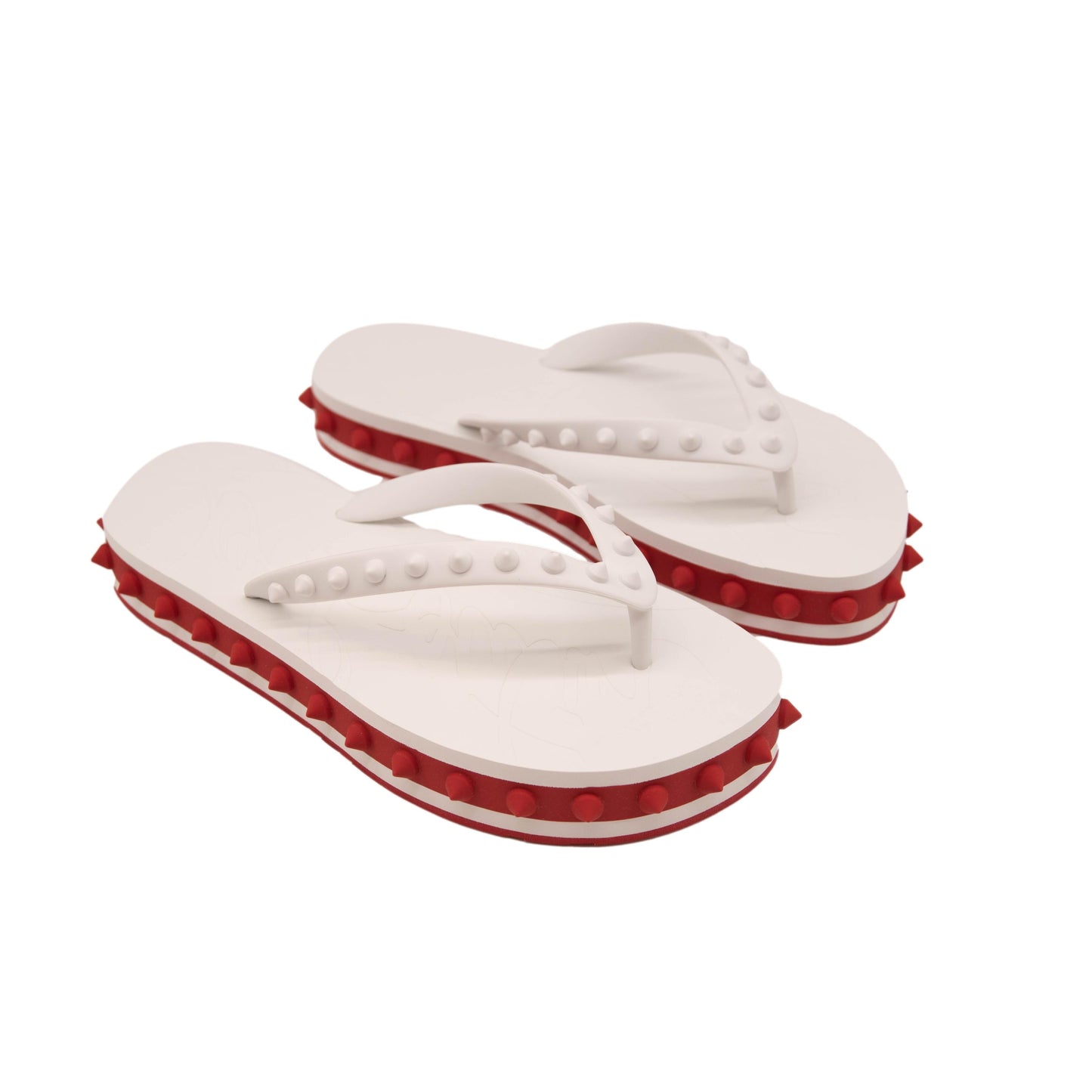 NEW Christian Louboutin Loubi Stud Platform Flip Flop white red sandal 36