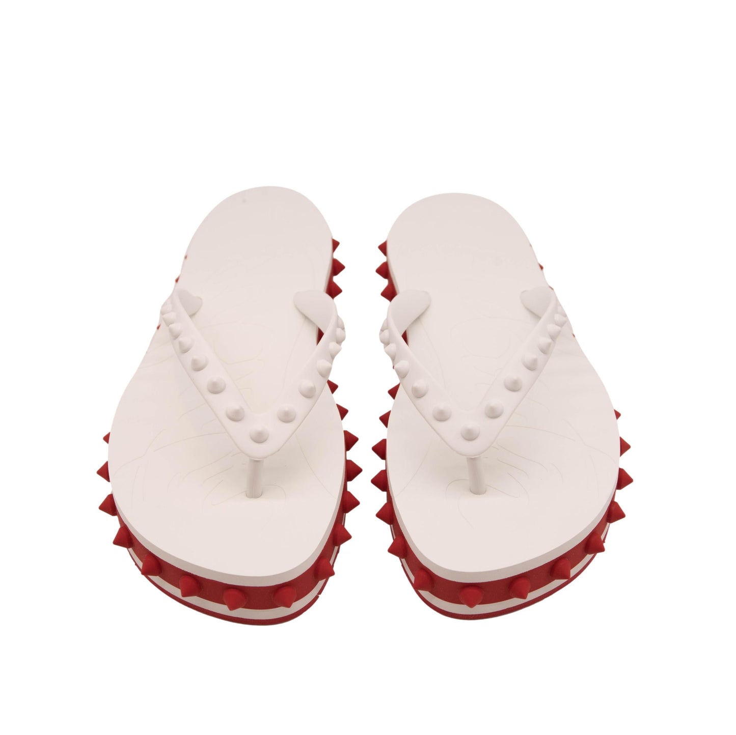 NEW Christian Louboutin Loubi Stud Platform Flip Flop white red sandal 40