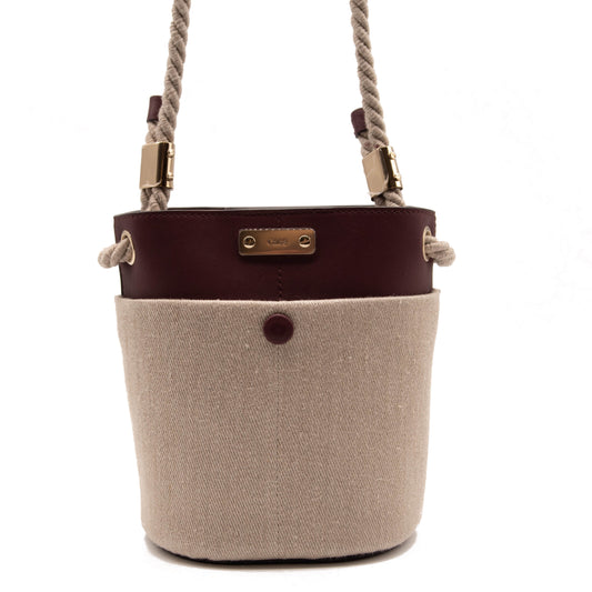 NEW Chloe Key Small Linen & Leather Bucket Bag