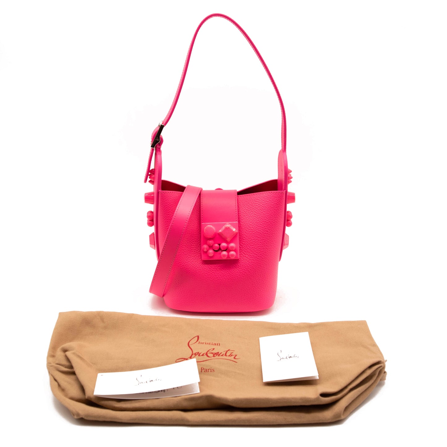 NEW Christian Louboutin Carasky Empire Leather Bucket Bag Pink