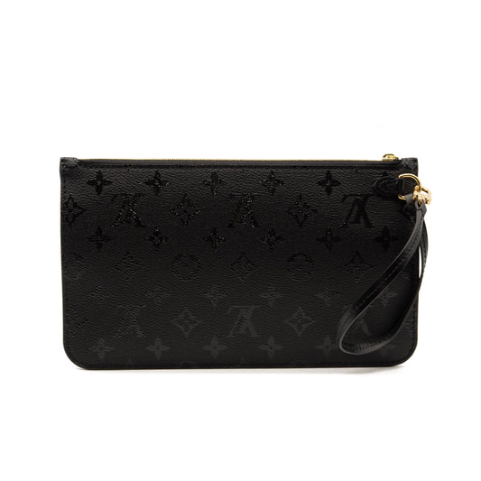 Louis Vuitton Neverfull Pochette Monogram Pouch LVxUF By Urs Fischer Gold Hardware Black Coated Canvas Clutch