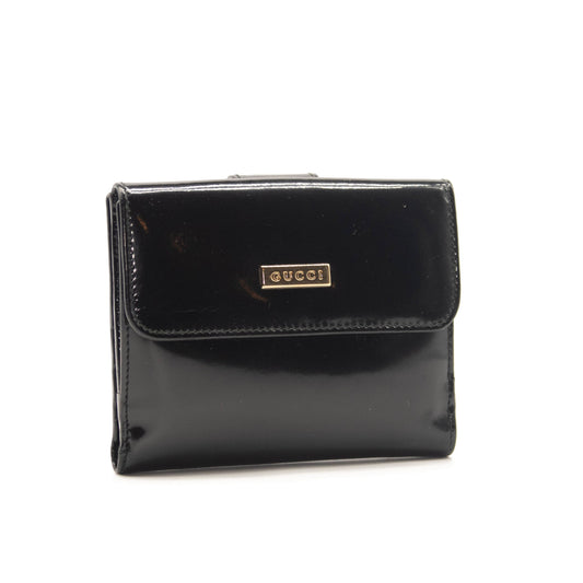 Gucci Vintage Leather French Purse Wallet Bifold Card Holder Black Patent