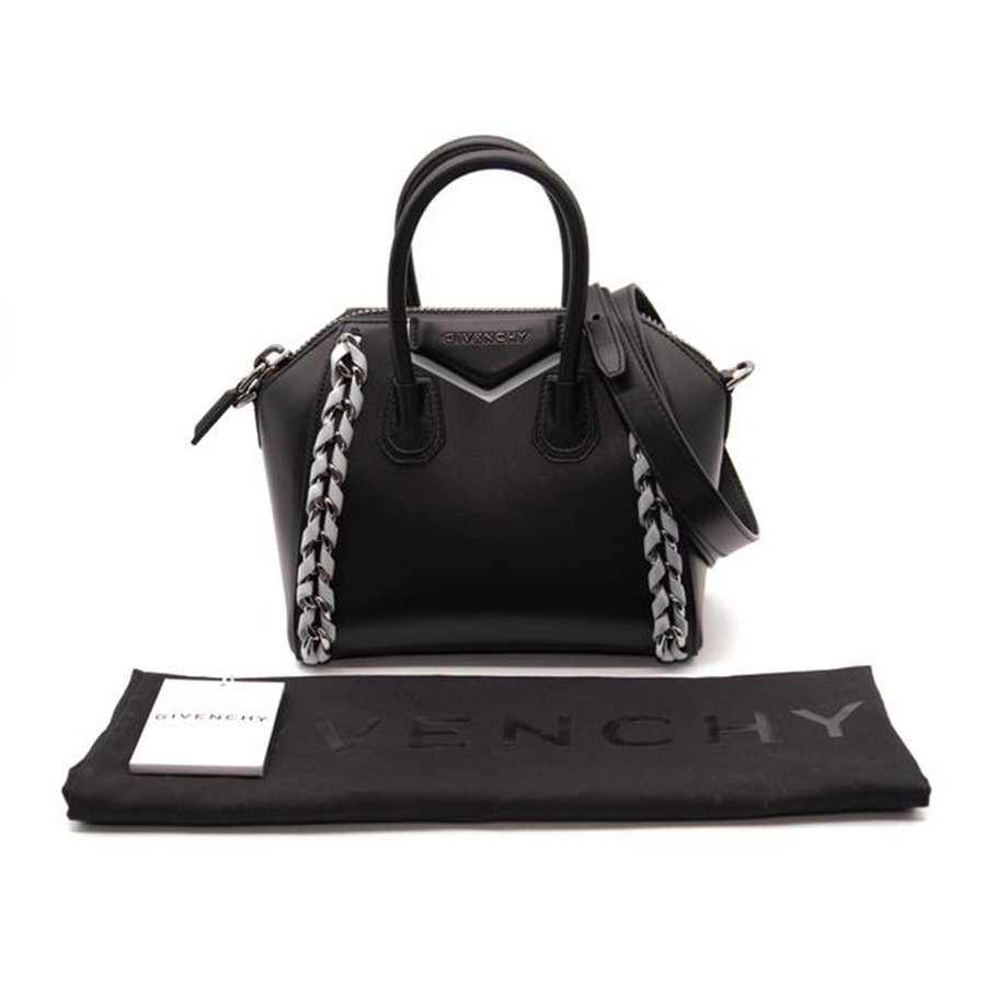 Givenchy Mini Antigona Woven Chain Satchel Black Leather Shoulder Bag