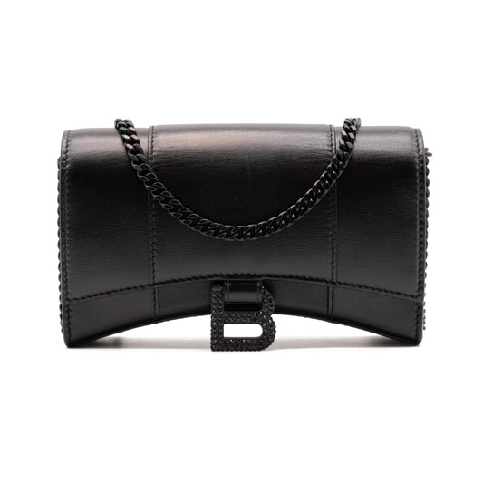 NEW Balenciaga Hourglass Leather Wallet on a Chain