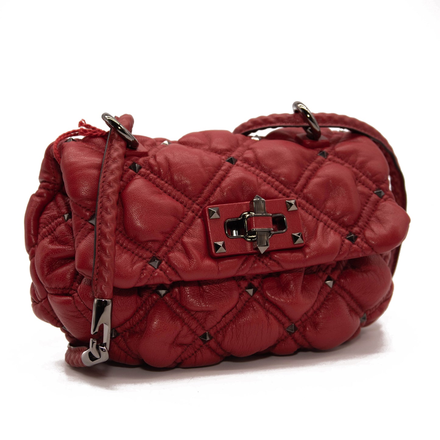 NEW Valentino Small Spikeme Quilted Leather Bag Red