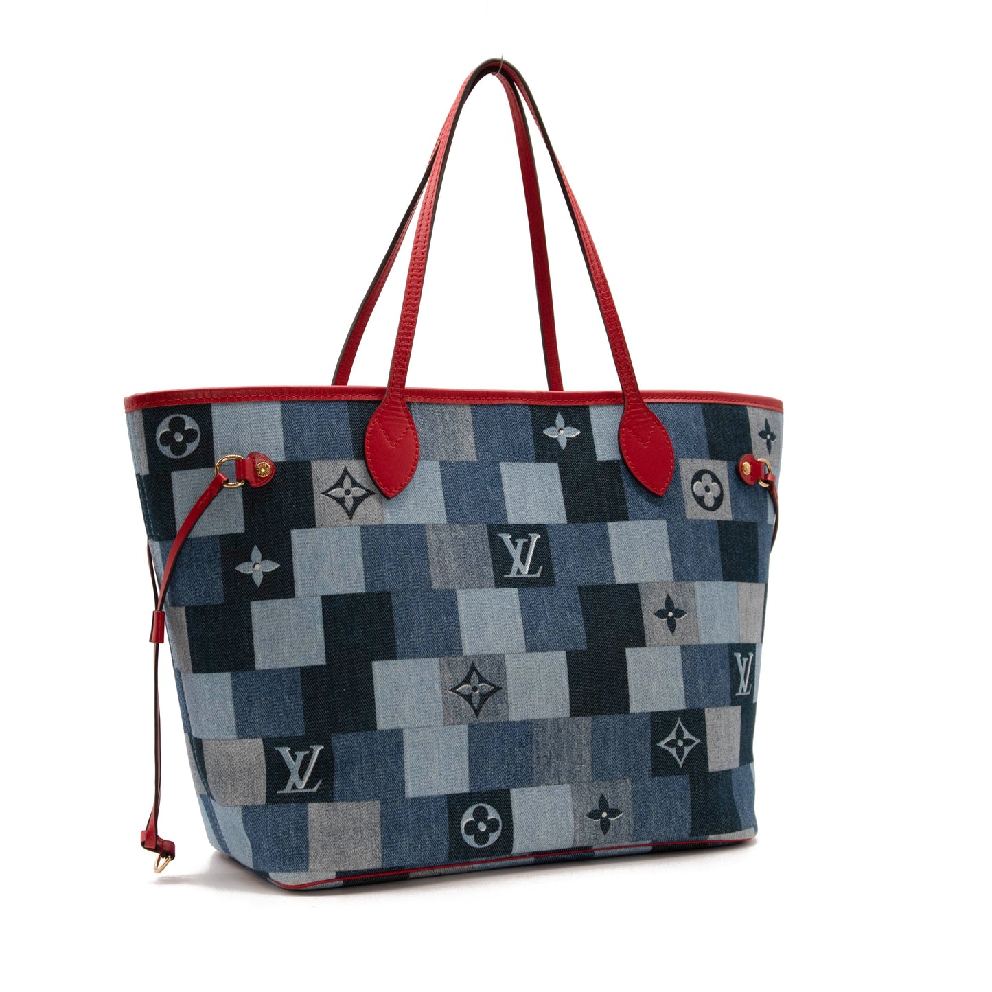 Louis Vuitton Denim Damier Monogram Patchwork Neverfull Blue Rouge