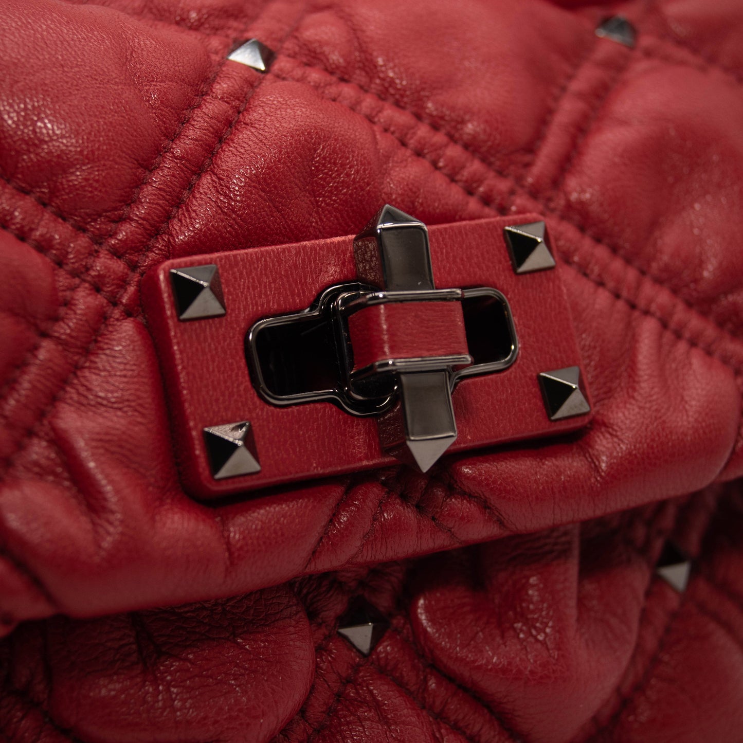 NEW Valentino Small Spikeme Quilted Leather Bag Red