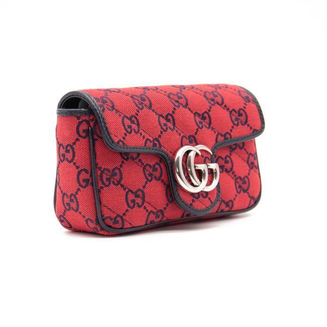 NEW Gucci GG Marmont Monogram Multicolor Matelasse Diagonal Super Mini Red Canvas Shoulder Bag