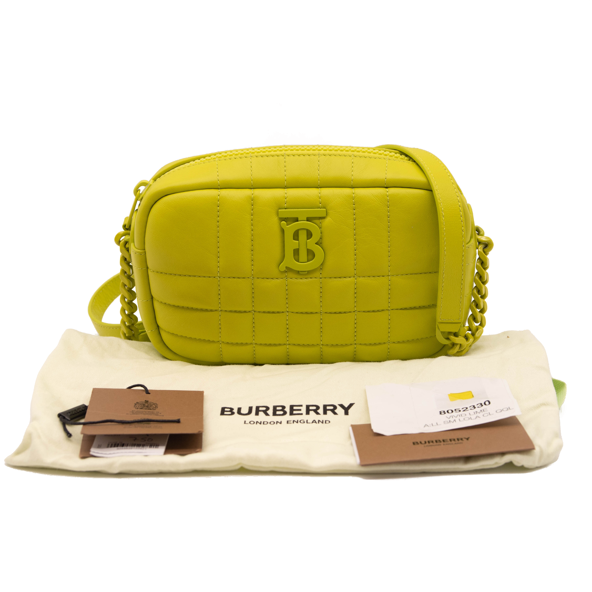 BURBERRY Mini Lola Quilted Leather Camera Bag Vivid Lime NEW $1250