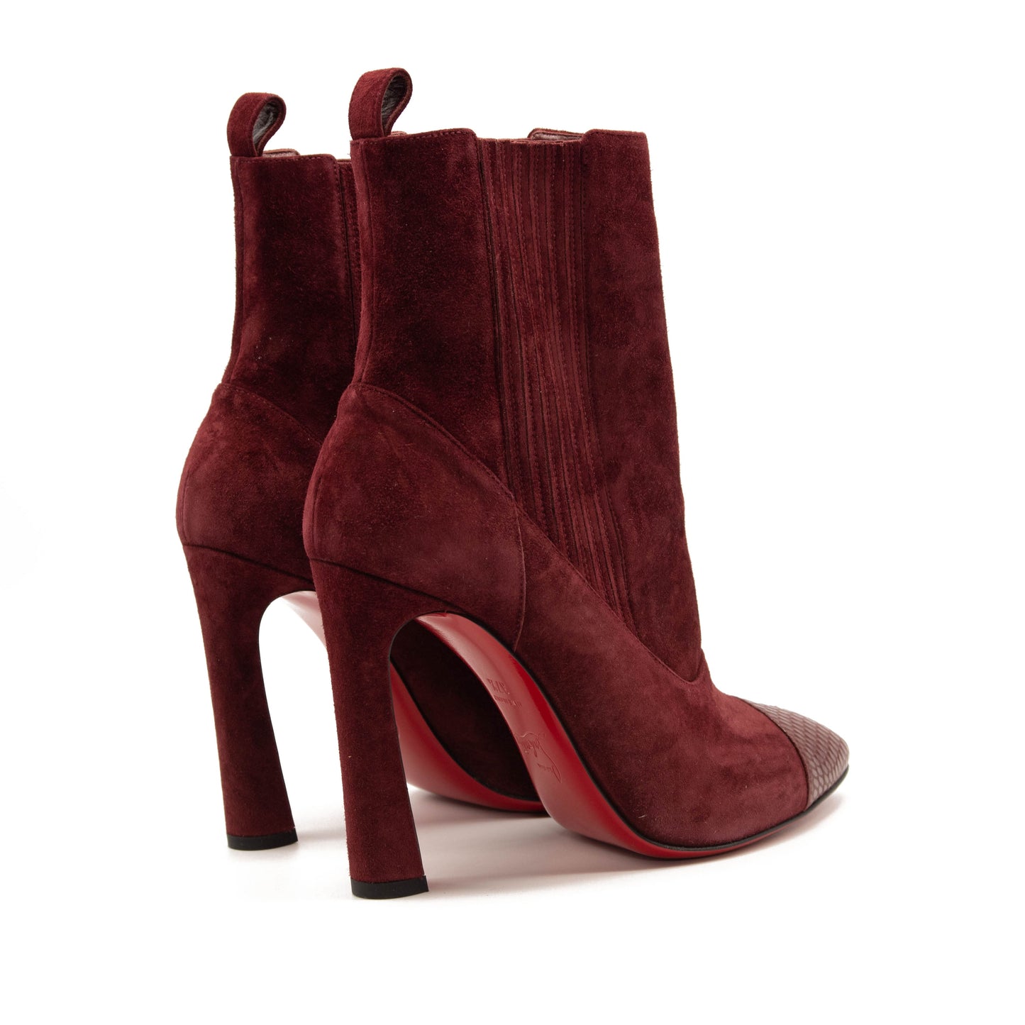 NEW Christian Louboutin Me In The 90s Maroon Suede Snake High Heel Ankle Booties 37.5