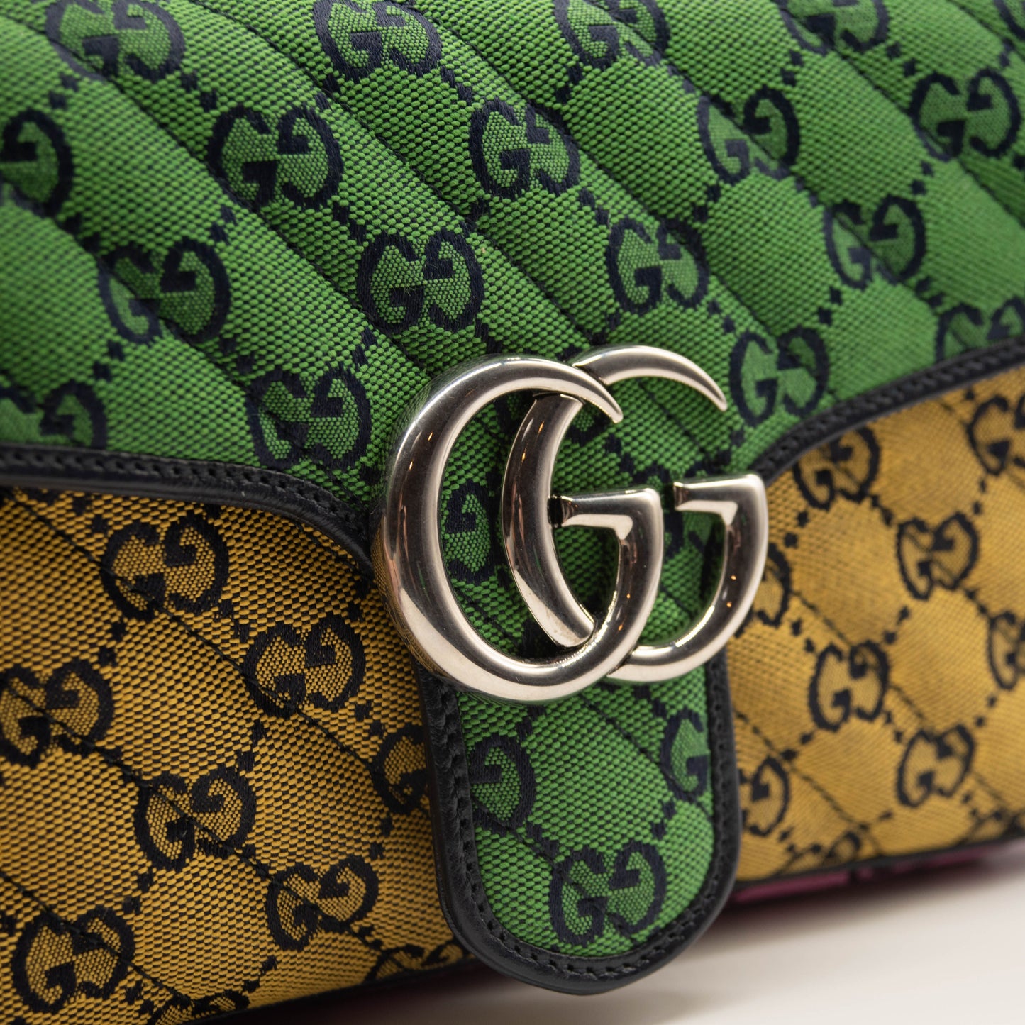NEW Gucci Monogram Multicolor Matelasse Diagonal Small GG Marmont Shoulder Bag Multicolor