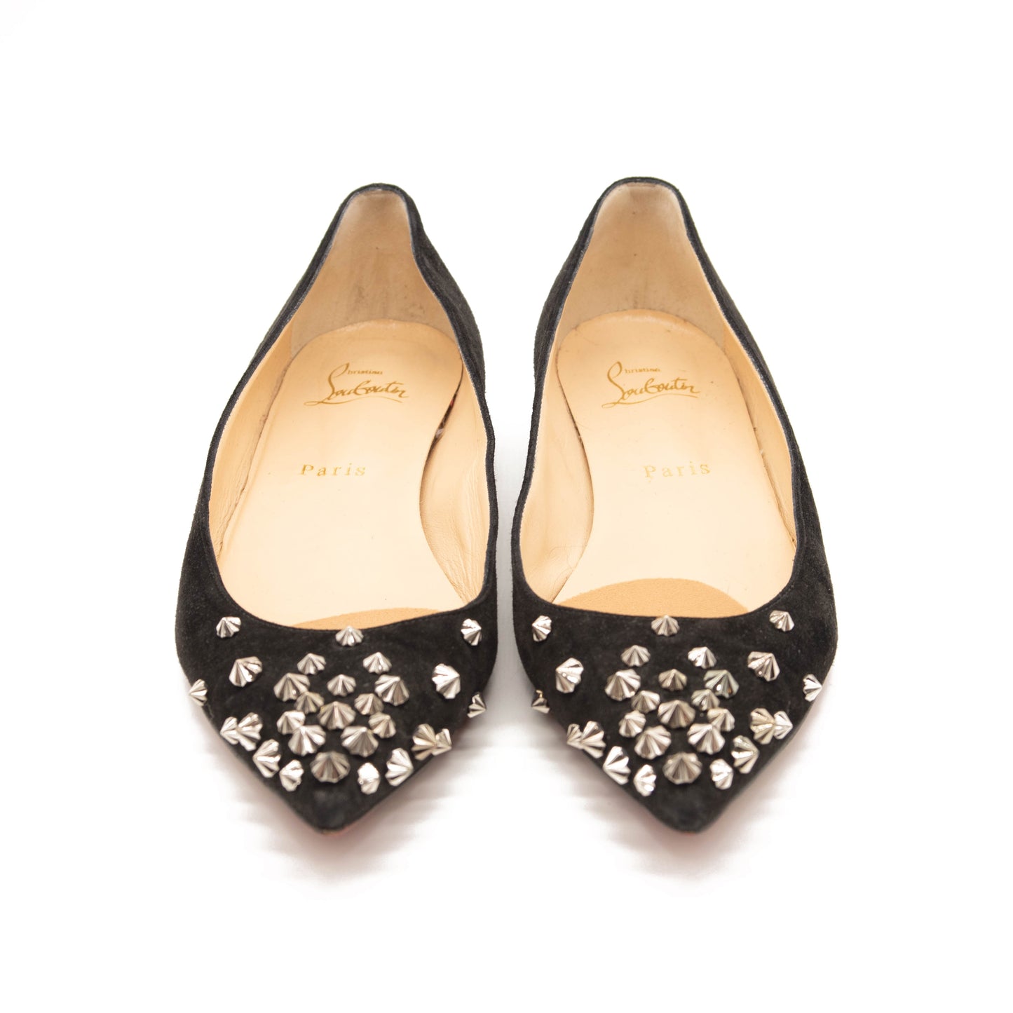 Christian Louboutin Drama Studded Suede Ballet Flats In Black 39