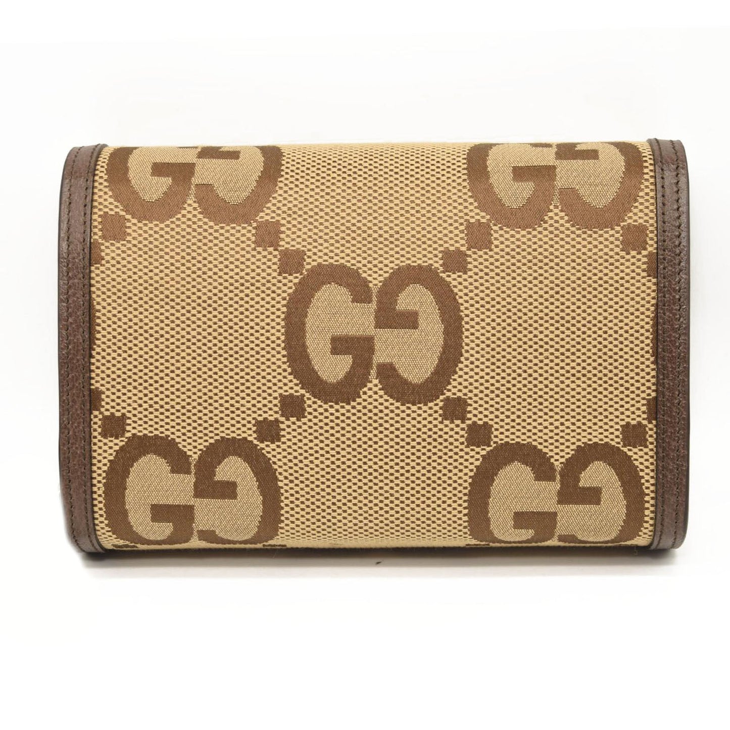 GUCCI Monogram Jumbo GG Textured Dollar Calfskin Mini Dionysus Chain Wallet Camel Ebony New Acero