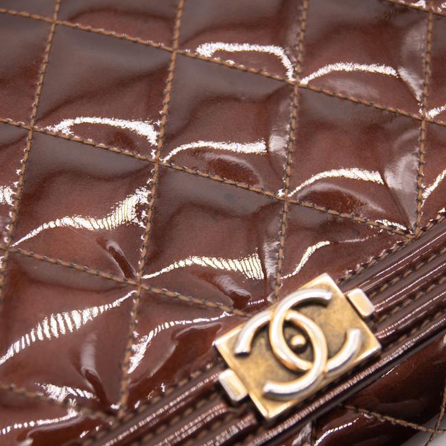 Chanel Wallet on Chain Boy Calfskin Quilted Woc Brown Patent Leather Shoulder Bag