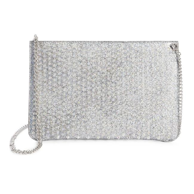 Christian Louboutin Crossbody Clutch Loubiclutch Metallic Leatloubiclutch Metallic Silver Leather Shoulder Bag