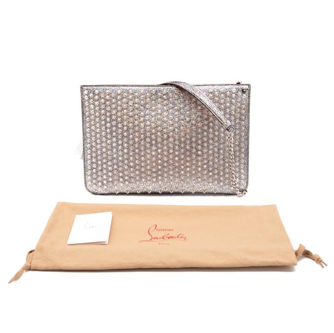 Christian Louboutin Crossbody Clutch Loubiclutch Metallic Leatloubiclutch Metallic Silver Leather Shoulder Bag