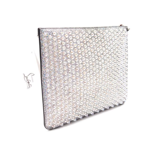 Christian Louboutin Crossbody Clutch Loubiclutch Metallic Leatloubiclutch Metallic Silver Leather Shoulder Bag