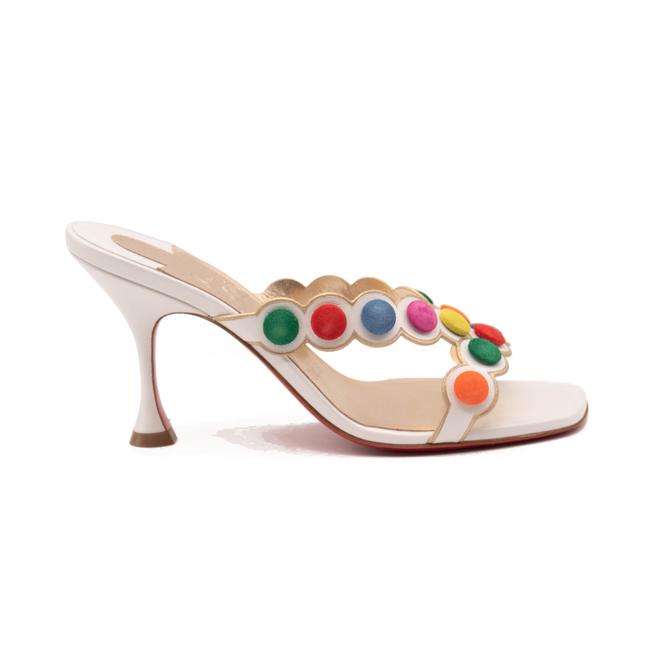 Christian Louboutin White White/Multicolor Smarta 85 Strappy Pom Pom Dots Mule Heels Sandals Pumps