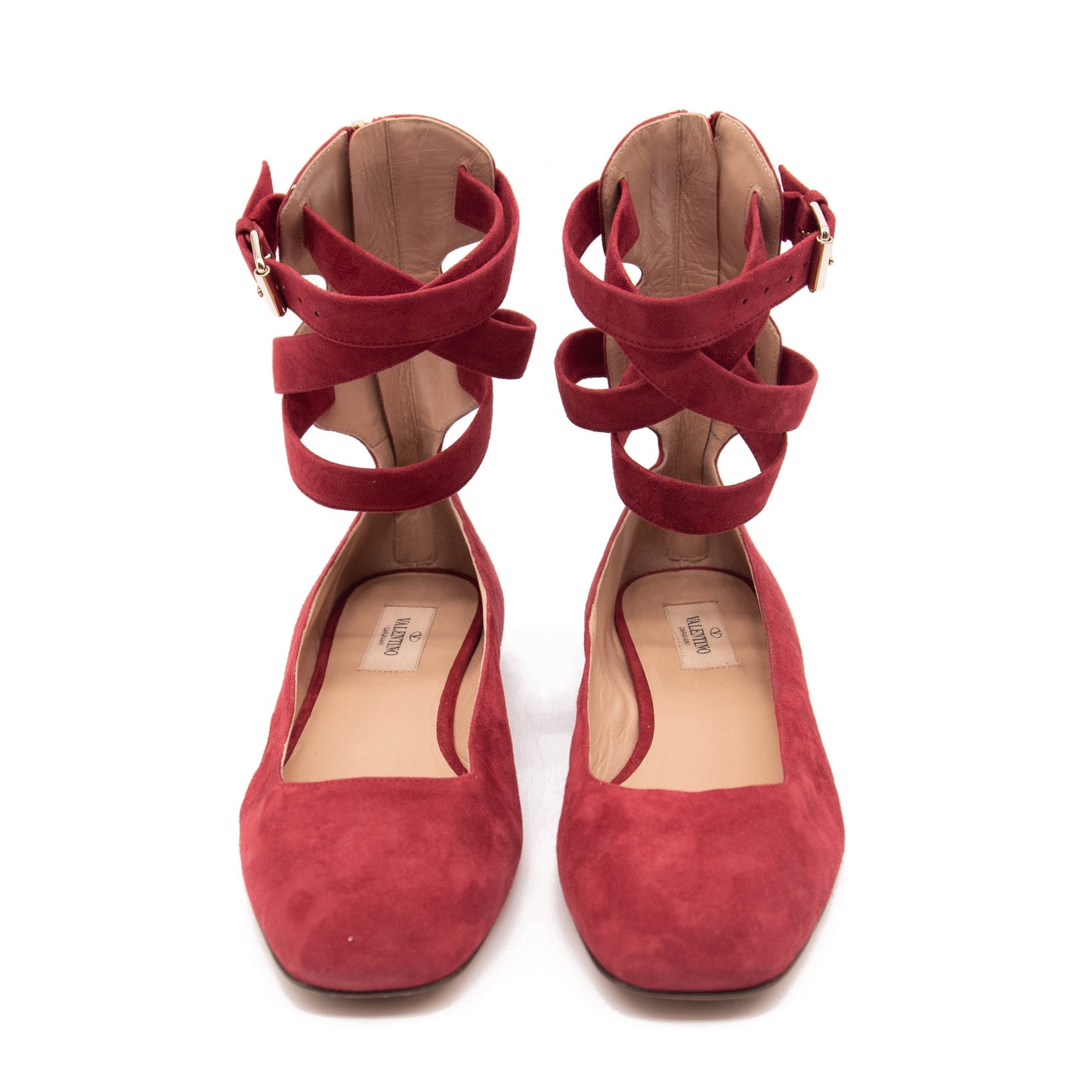 NEW Valentino Red Suede Ankle Wrap Ballet Rubino Flats EU 39